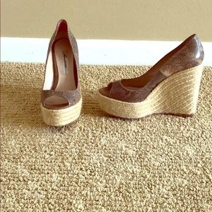 Brian Atwood Snake Skin Wedge Heel Sandal